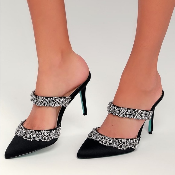 Betsey Johnson Blue Elina Evening Slip On Pumps Mule Heels - Picture 4 of 10